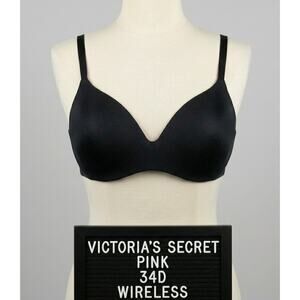 PINK Victoria's Secret Wireless Black T-Shirt Bra - 34D